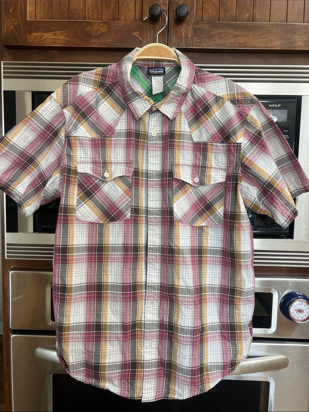 PATAGONIA MENS ORGANIC COTTON WESTERN STYLE BUTTON DOWN SHORT SLEEVE SHIRT LARGE